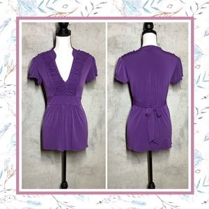 🌸 PURPLE SHIRT TOP RUFFLE V NECK PETITE TEEN SMALL DARLING RIBBON FORVER 21